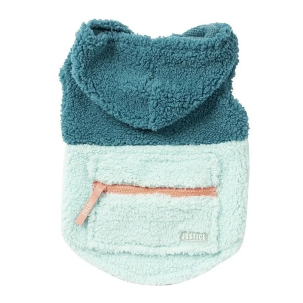 NWT Justice Pet Polyester Sherpa Snowflake Dog Hoodie Turquoise‎ Size S